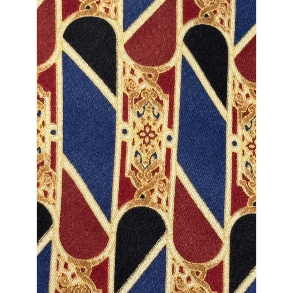 Vintage Bill Blass Silk Tie Burgundy Blue Gold Geometric Art Deco Designer